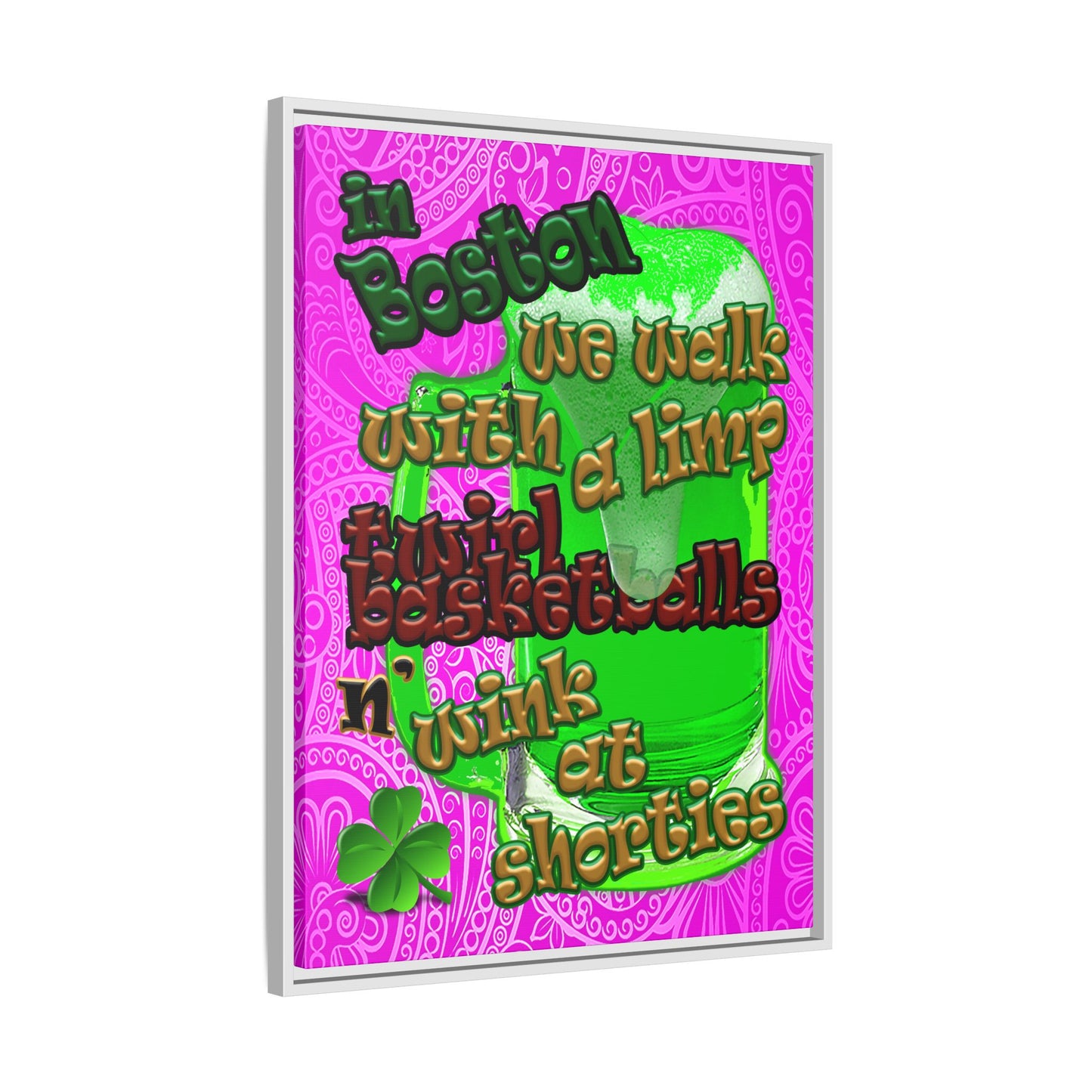 celtics logo - framed canvas art (pink swirl)