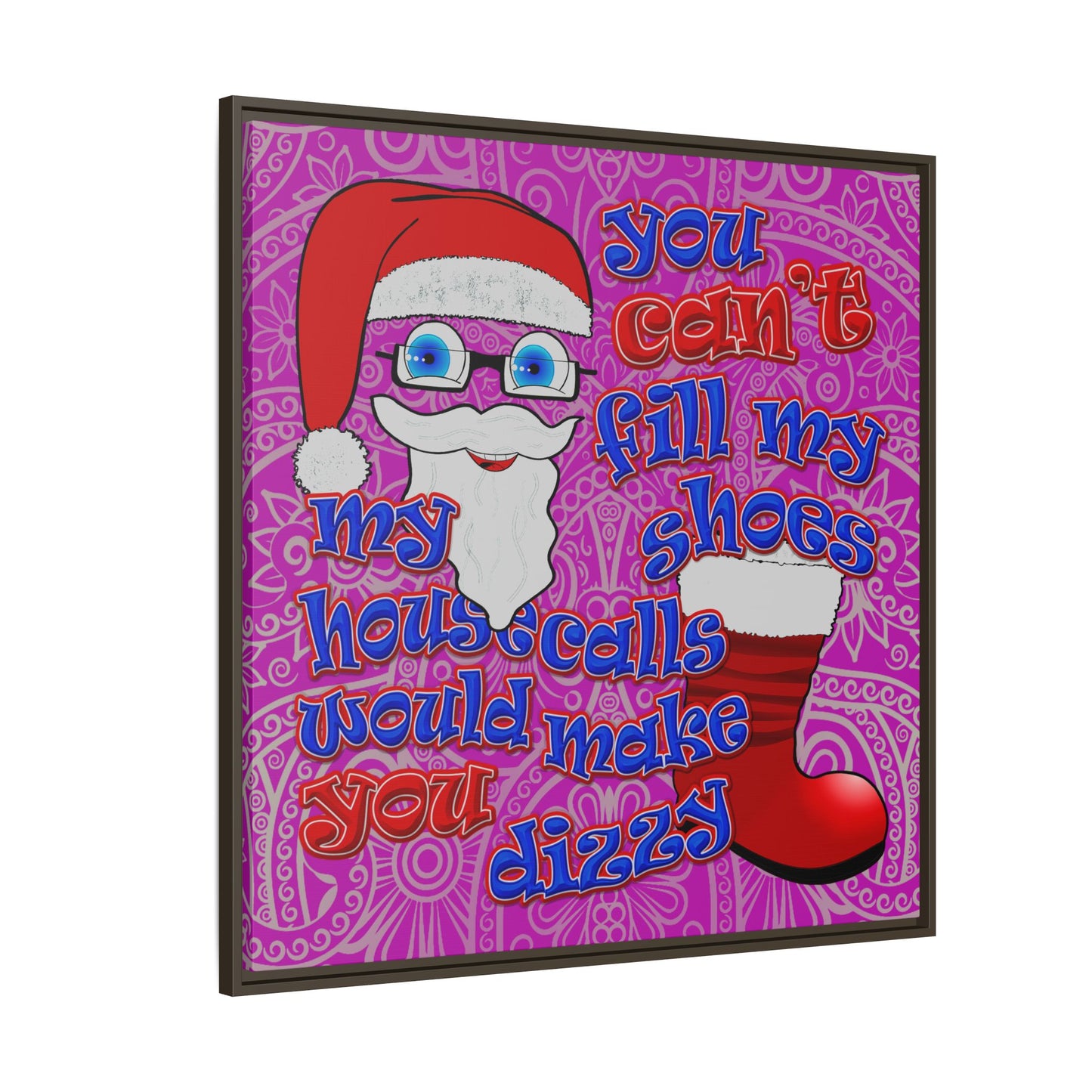 santa's shoes - framed canvas art (pink swirl)