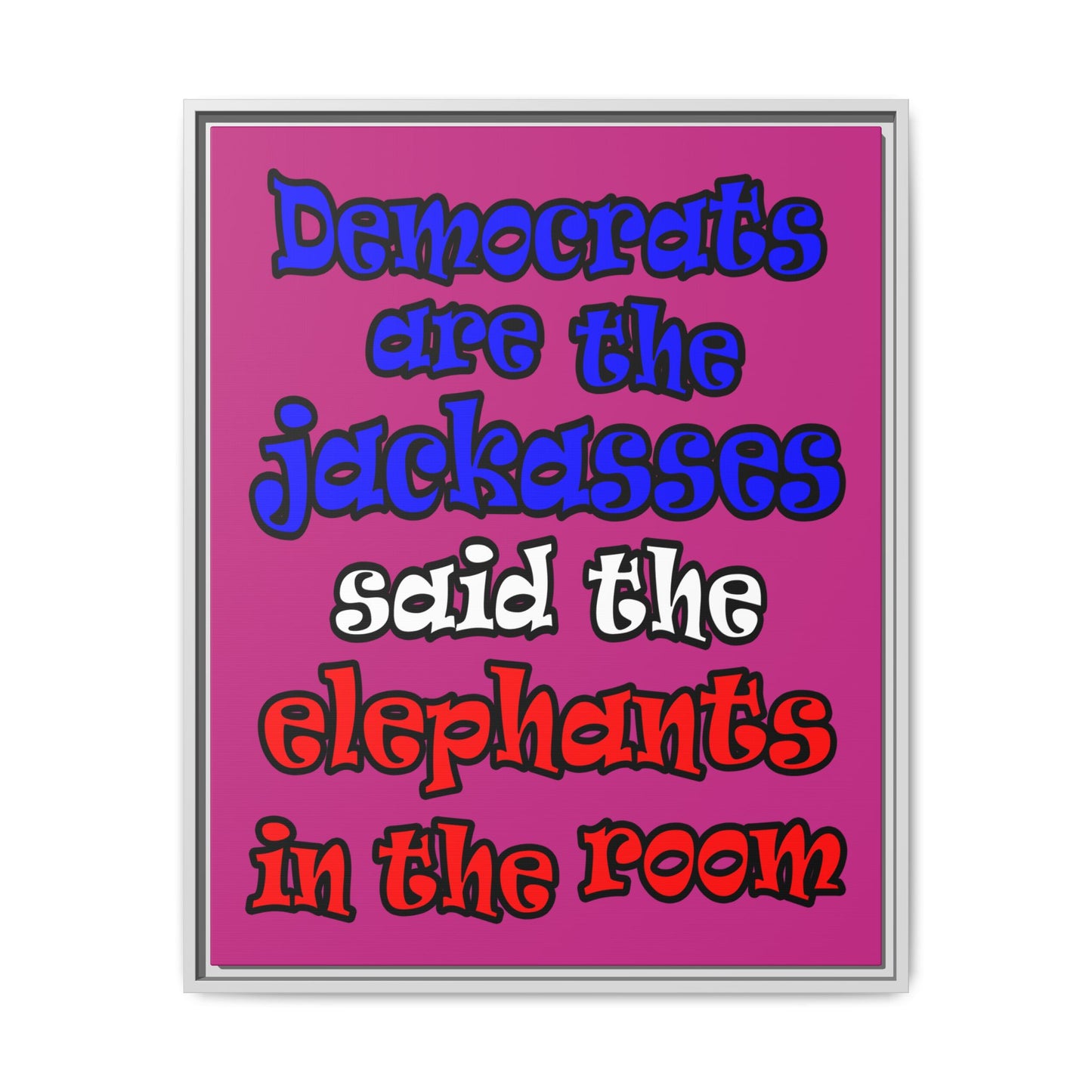 donkeys and elephants - framed canvas art (pink)