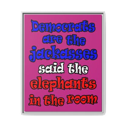 donkeys and elephants - framed canvas art (pink)