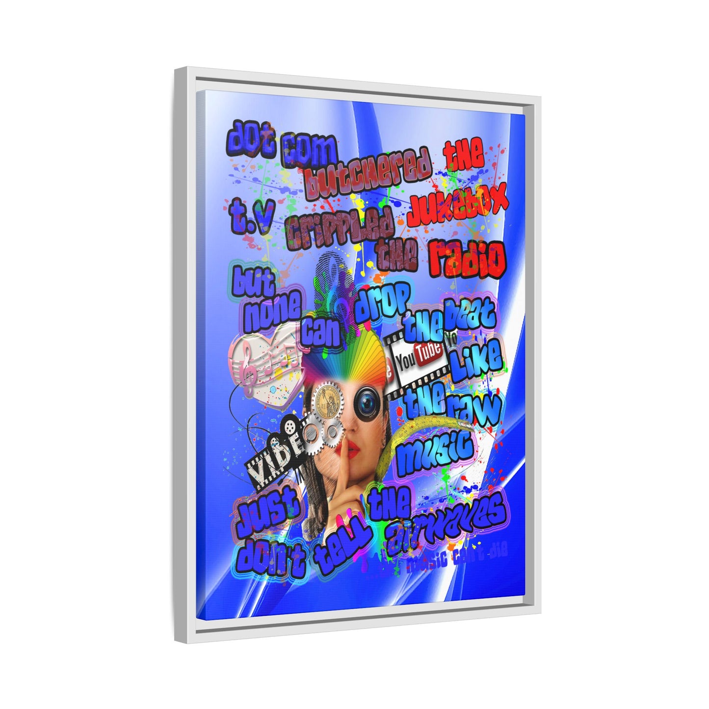 drop the beat - framed canvas art (blue-white wave)