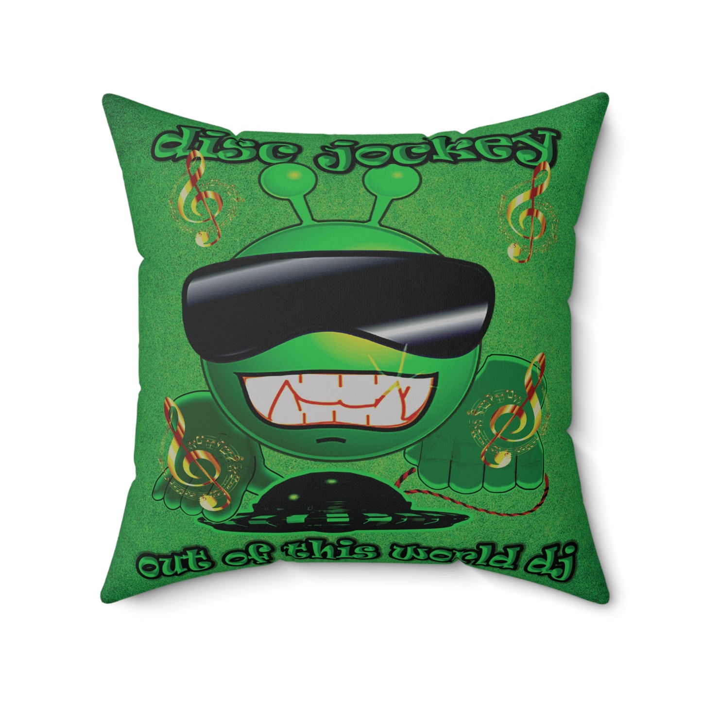 disc jockey - Spun Polyester Square Pillow - (green turf)