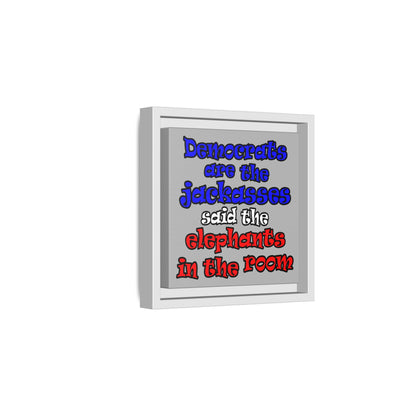 donkeys and elephants - framed canvas art (light grey)
