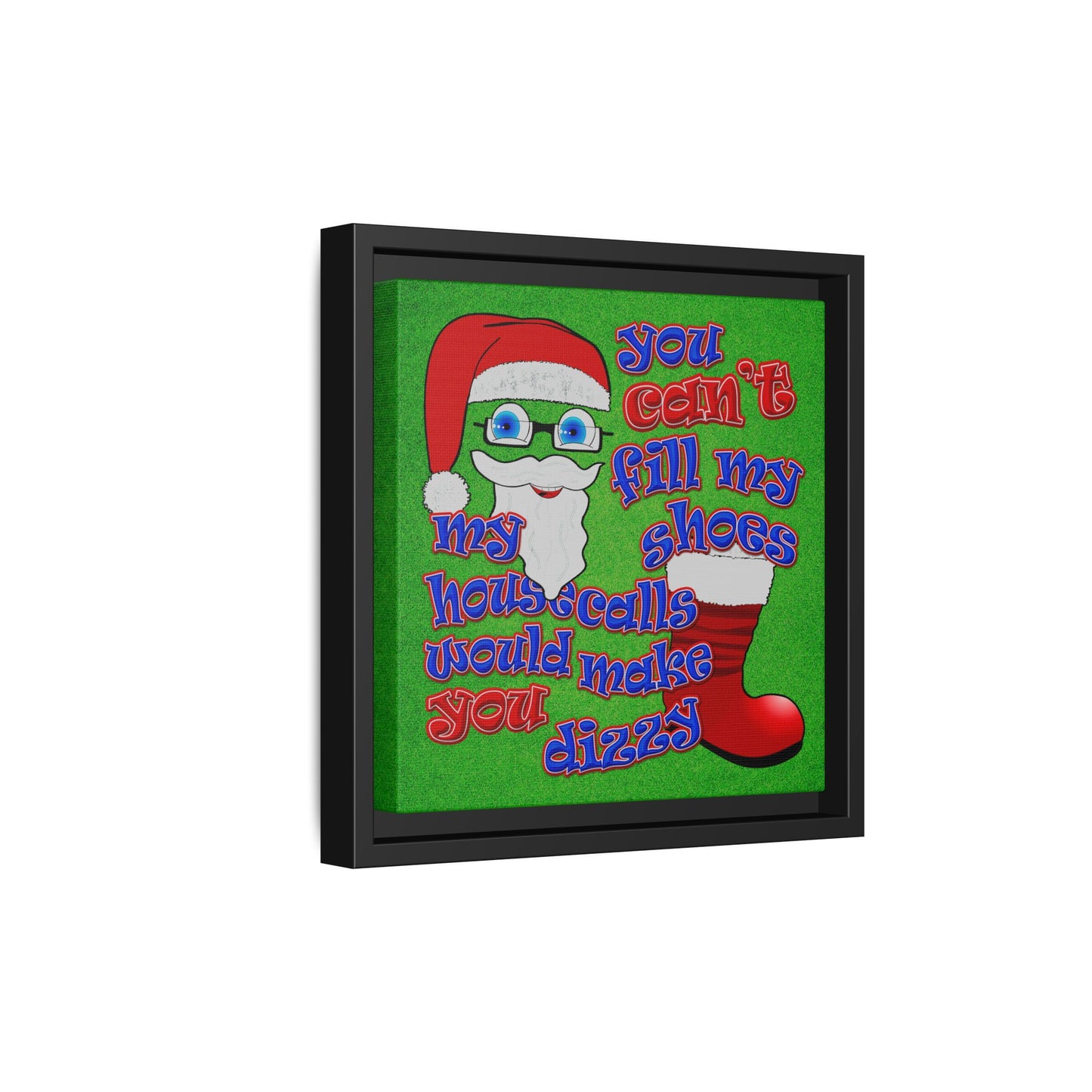santa's shoes - framed canvas art (green turf)