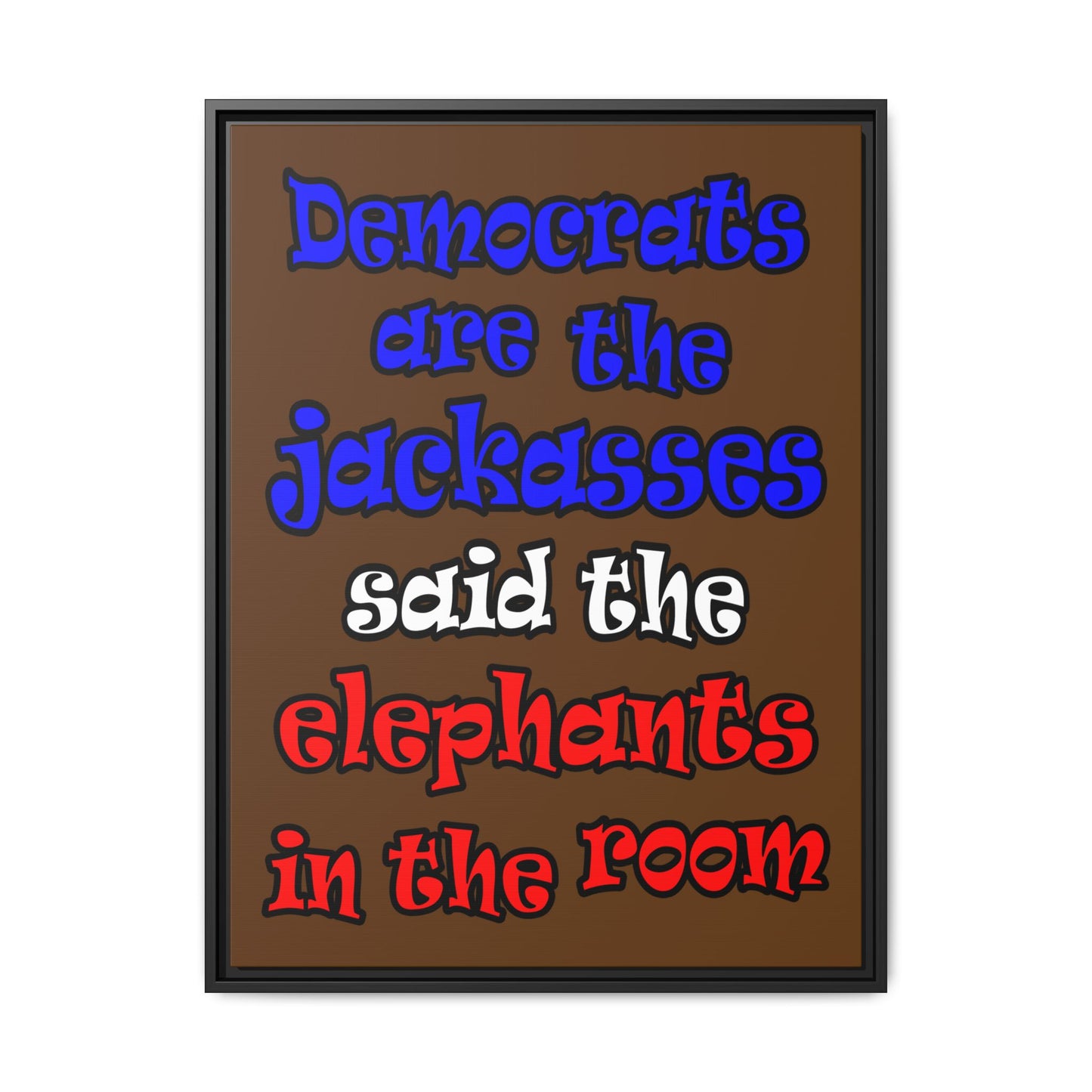 donkeys and elephants - framed canvas art (brown)