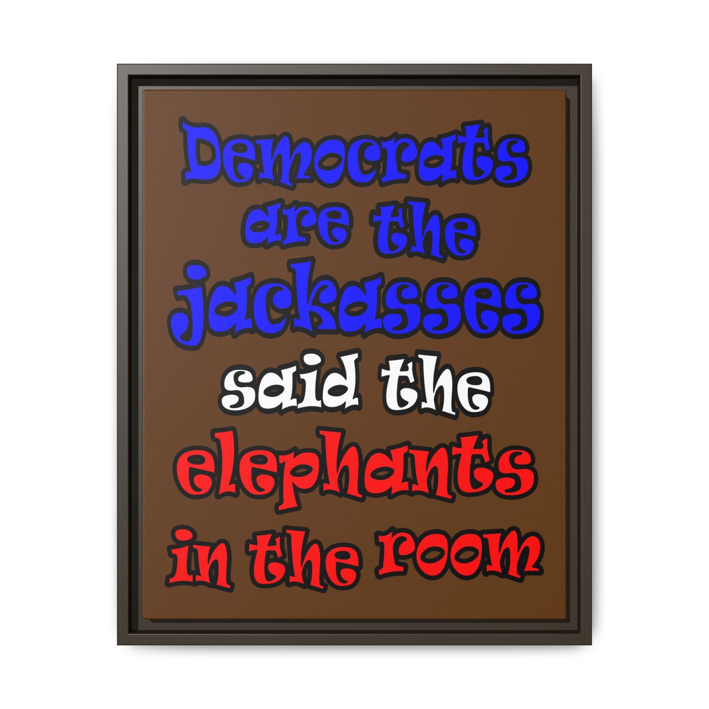 donkeys and elephants - framed canvas art (brown)