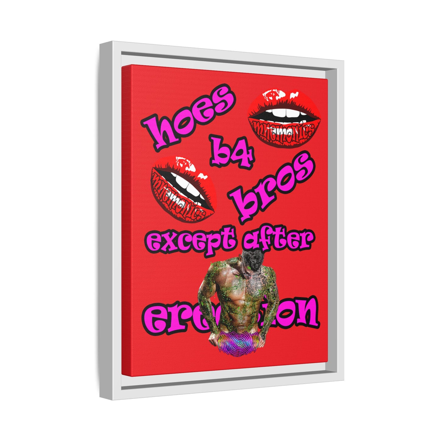 hoes b4 bros - framed canvas art (red)
