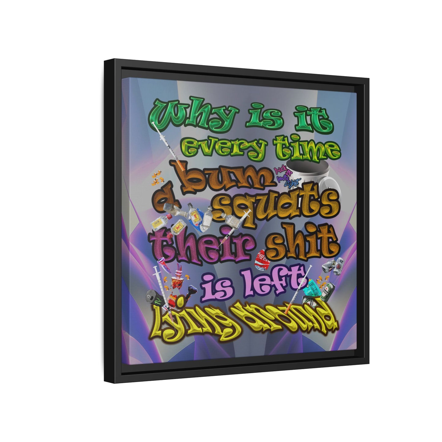 the bum's shit - framed canvas art (grey-pink wave)