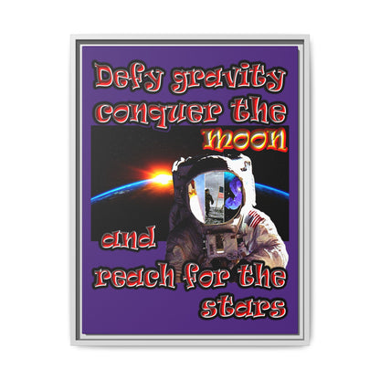 defy conquer reach - framed canvas art (purple)