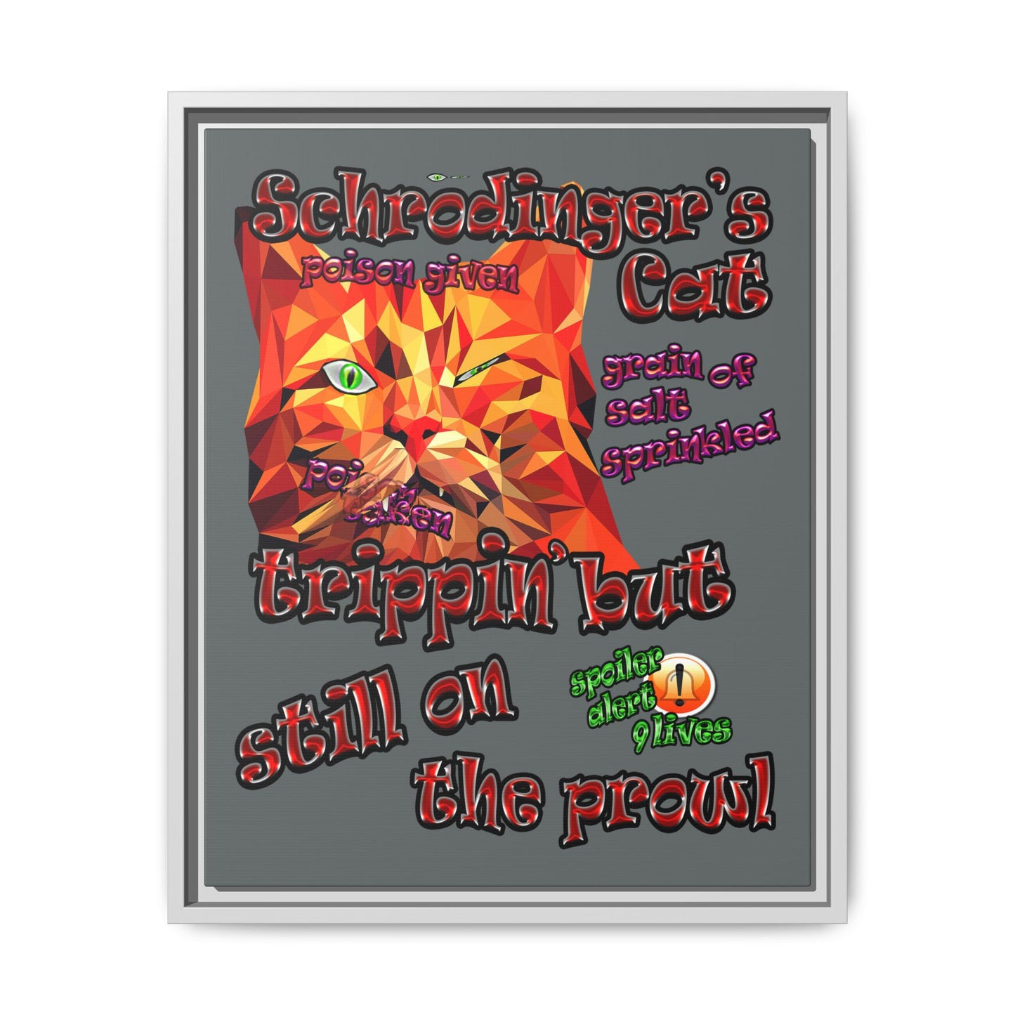 schrodinger's cat - framed canvas art (dark grey)