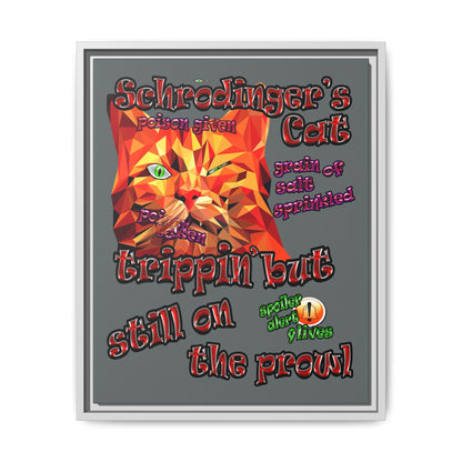schrodinger's cat - framed canvas art (dark grey)