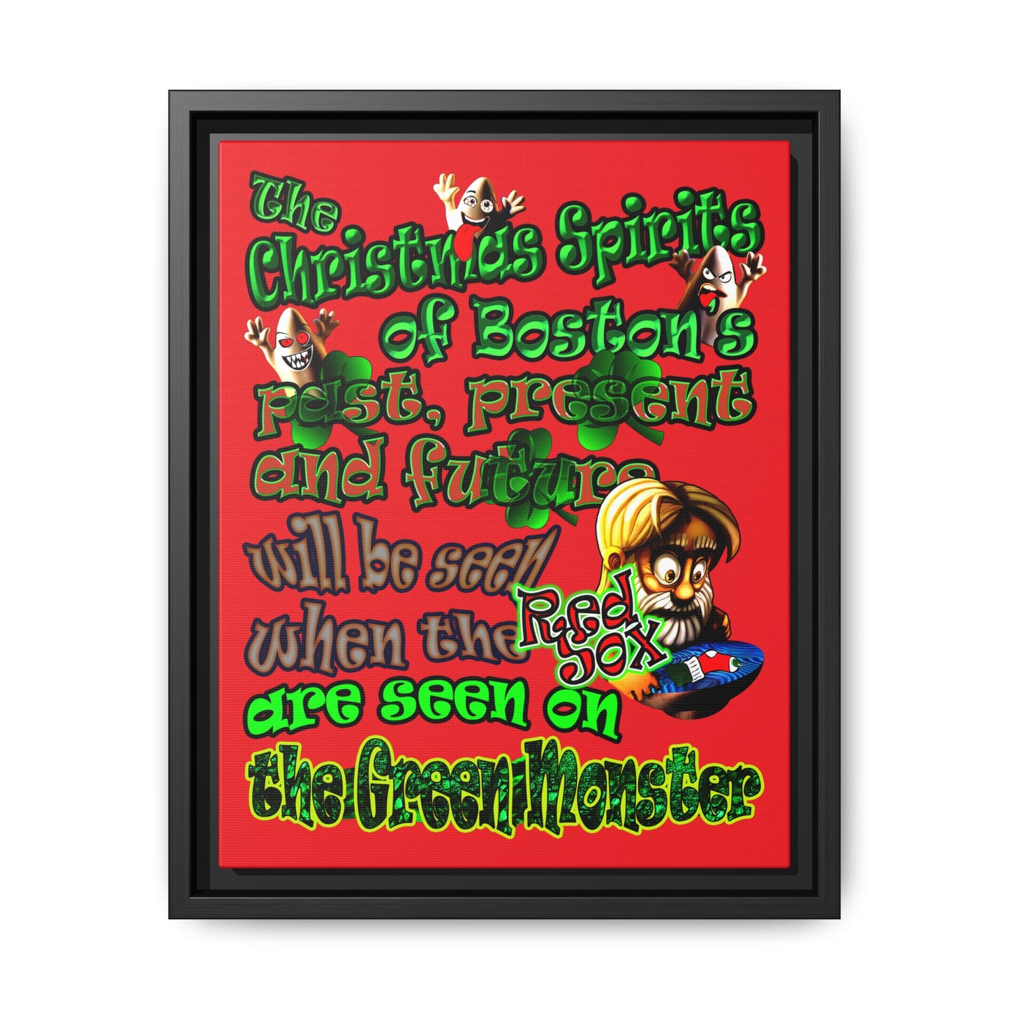christmas spirits of boston - framed canvas art (red)