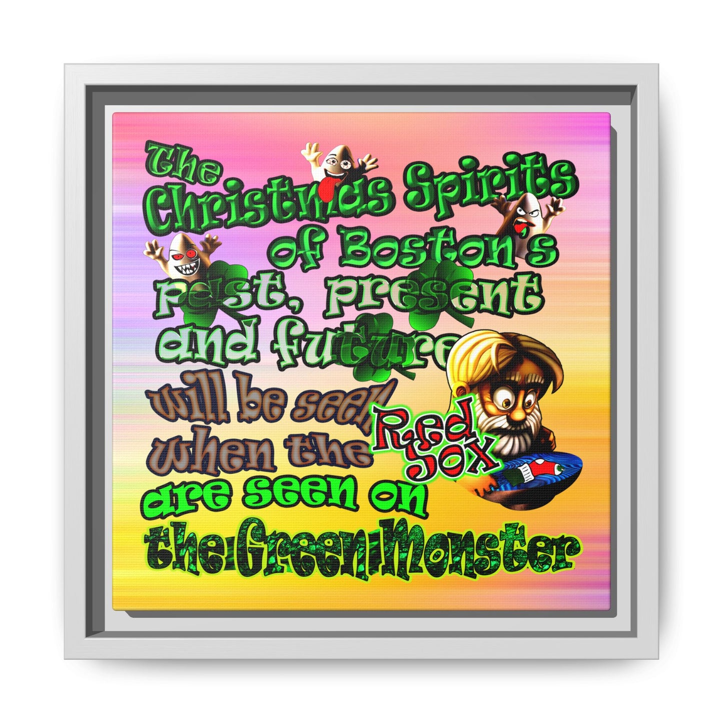 christmas spirits of boston - framed canvas art (color blur)