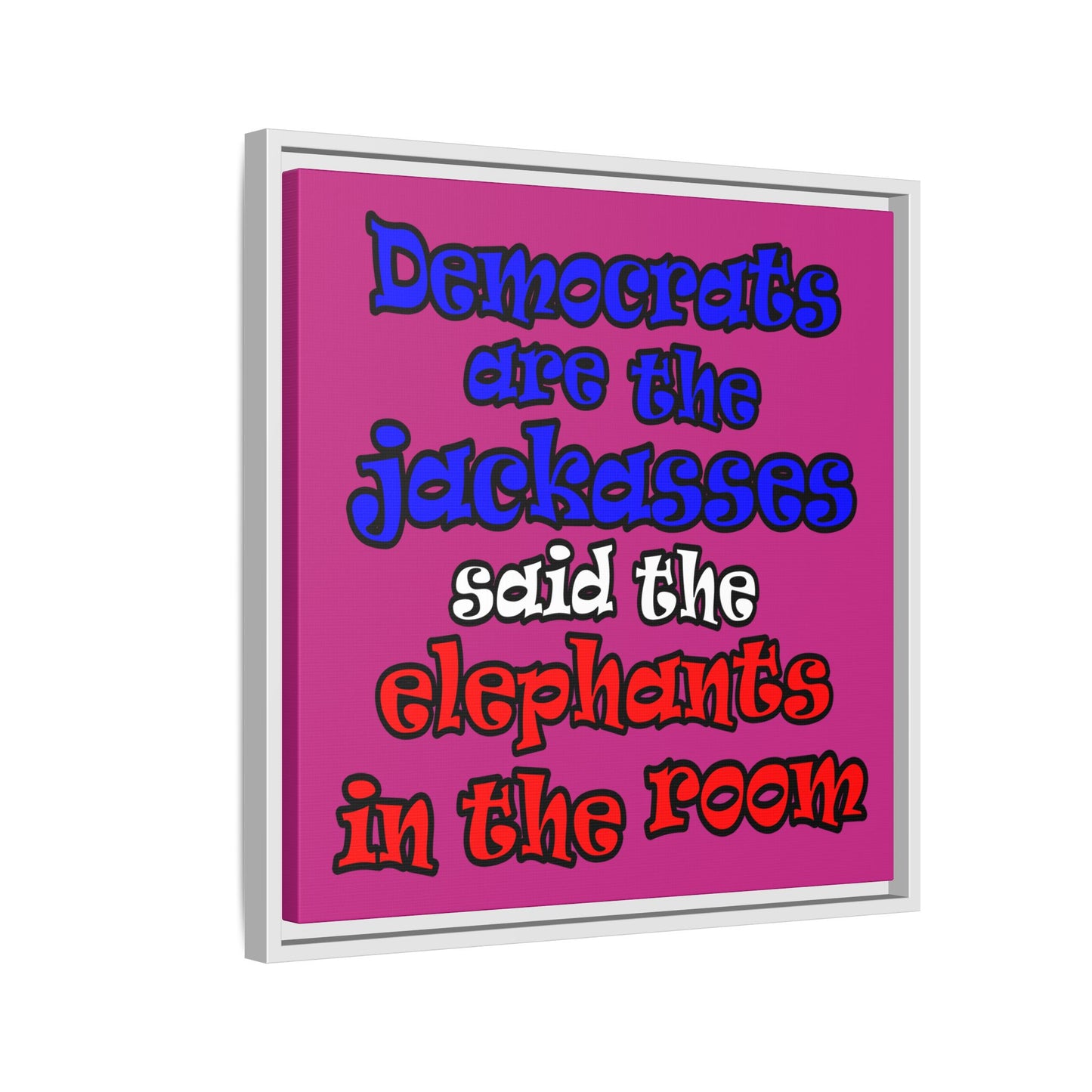 donkeys and elephants - framed canvas art (pink)