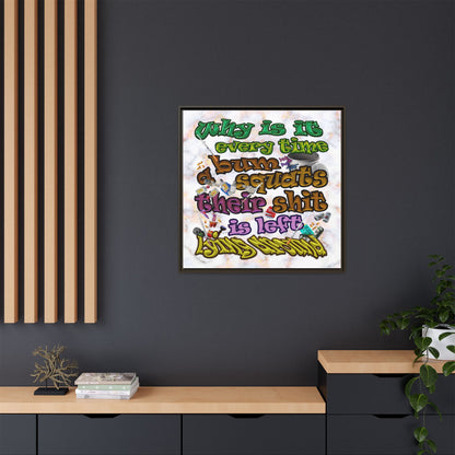the bum's shit - framed canvas art (white marble)