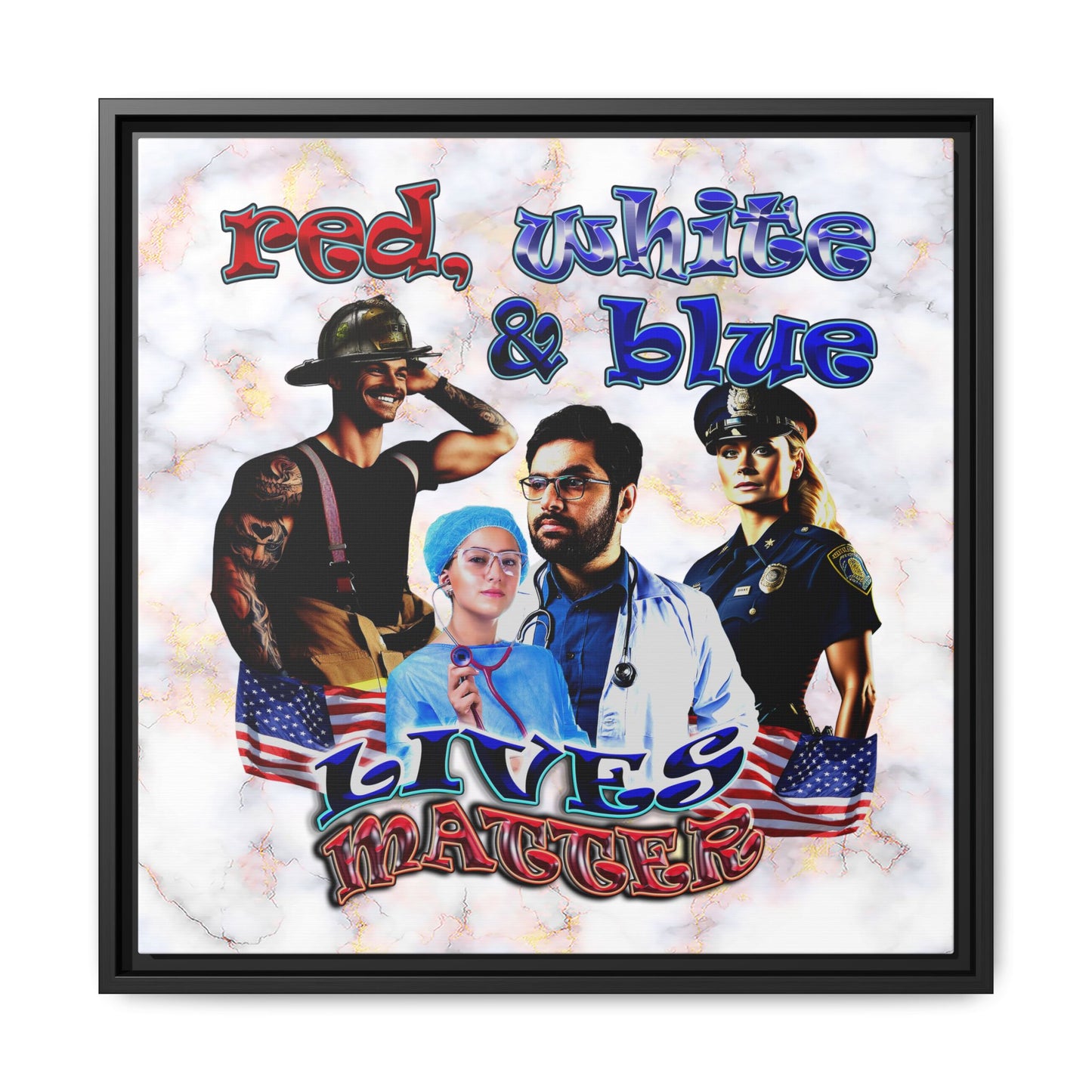 rw&b lives matter - framed canvas art (white marble)