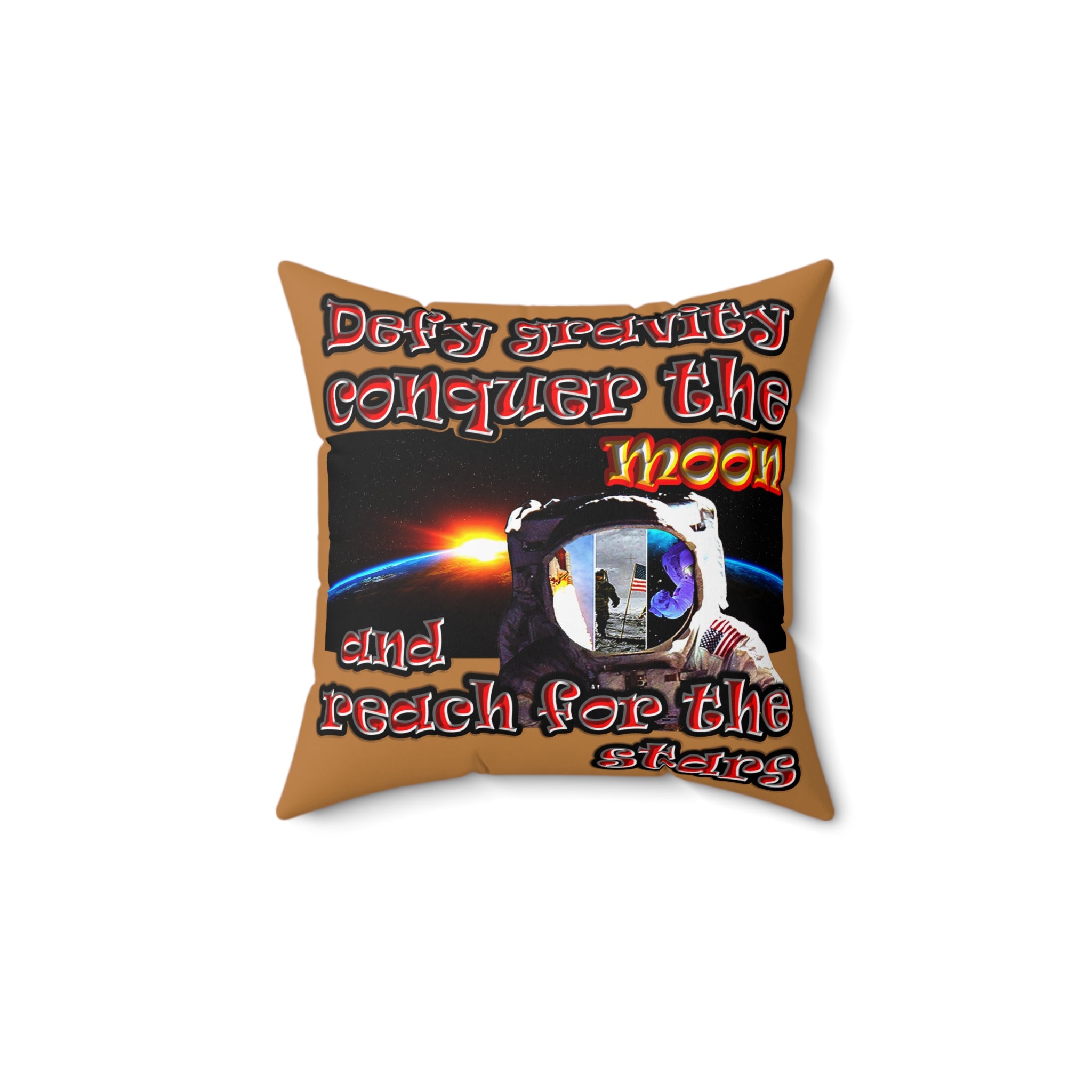 defy conquer reach - Spun Polyester Square Pillow - (light brown)