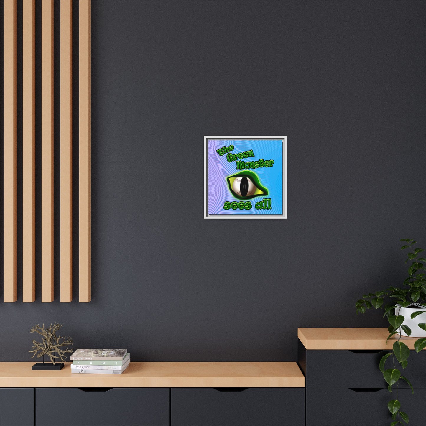 green monster - framed canvas art (light blue-purple wave)