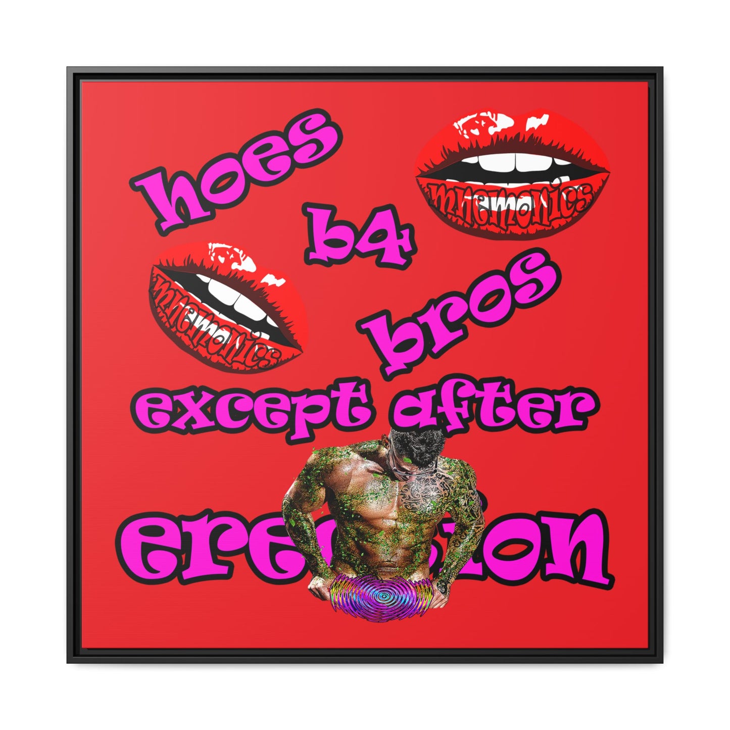 hoes b4 bros - framed canvas art (red)