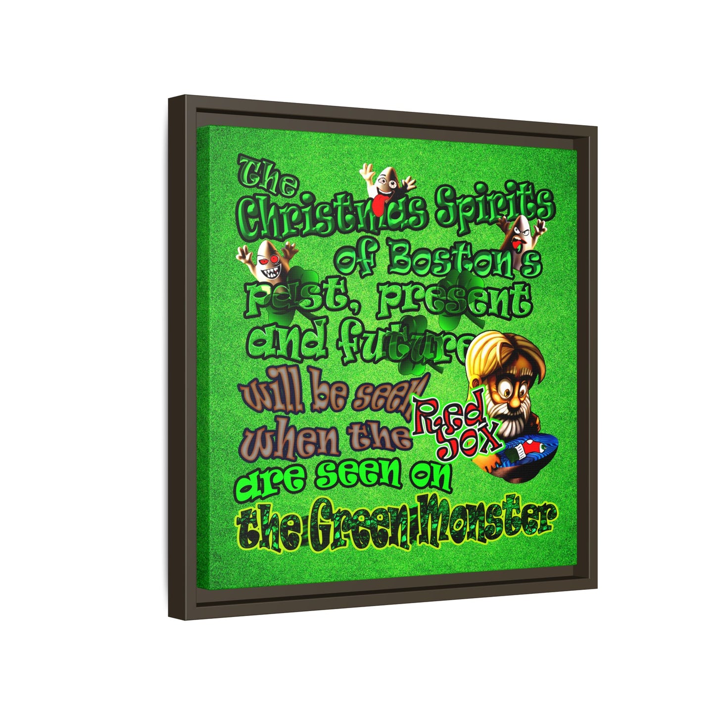 christmas spirits of boston - framed canvas art (green turf)
