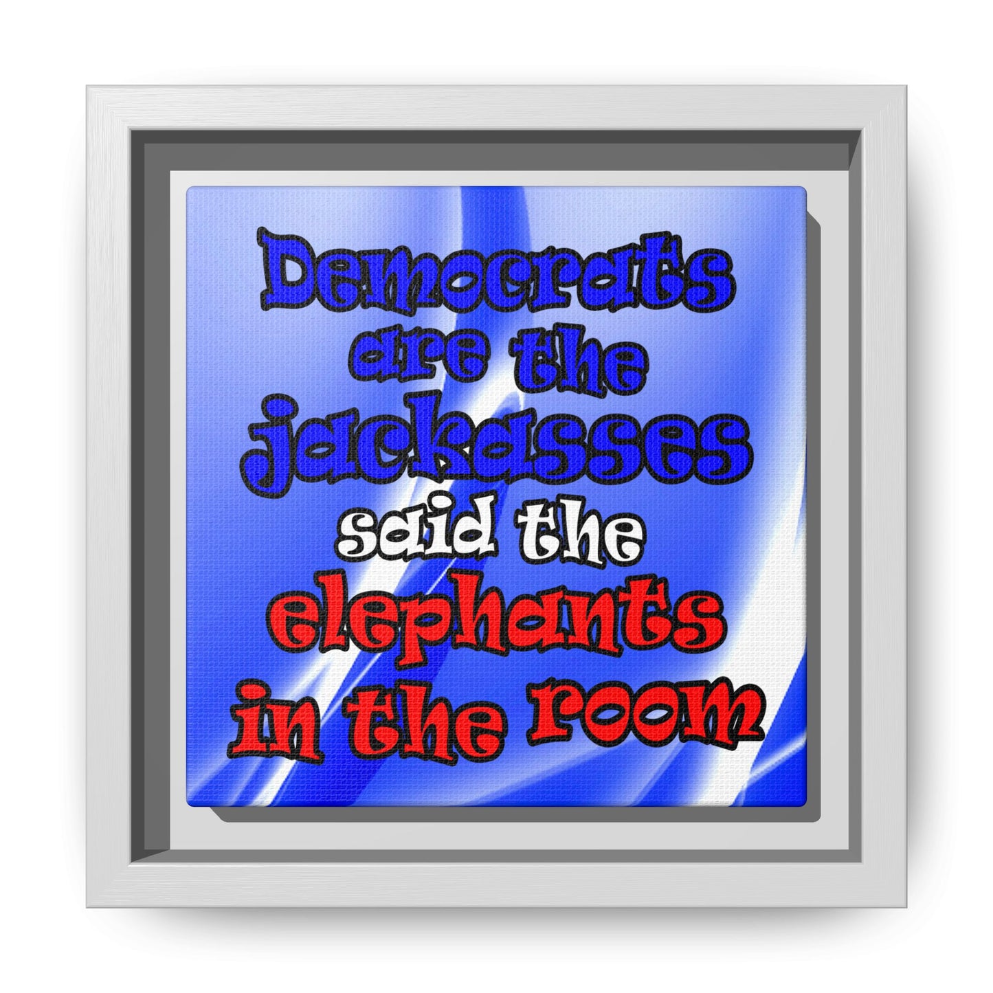 donkeys and elephants - framed canvas art (blue-white wave)