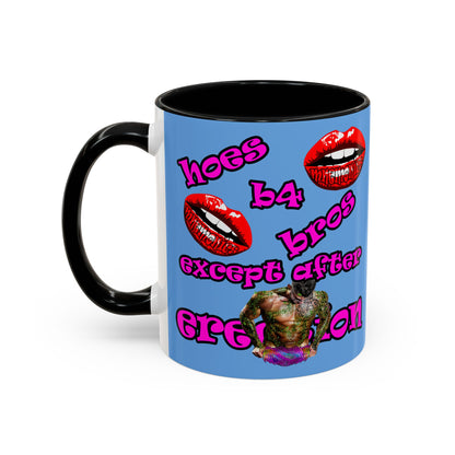hoes b4 bros - Accent Mug (light blue)