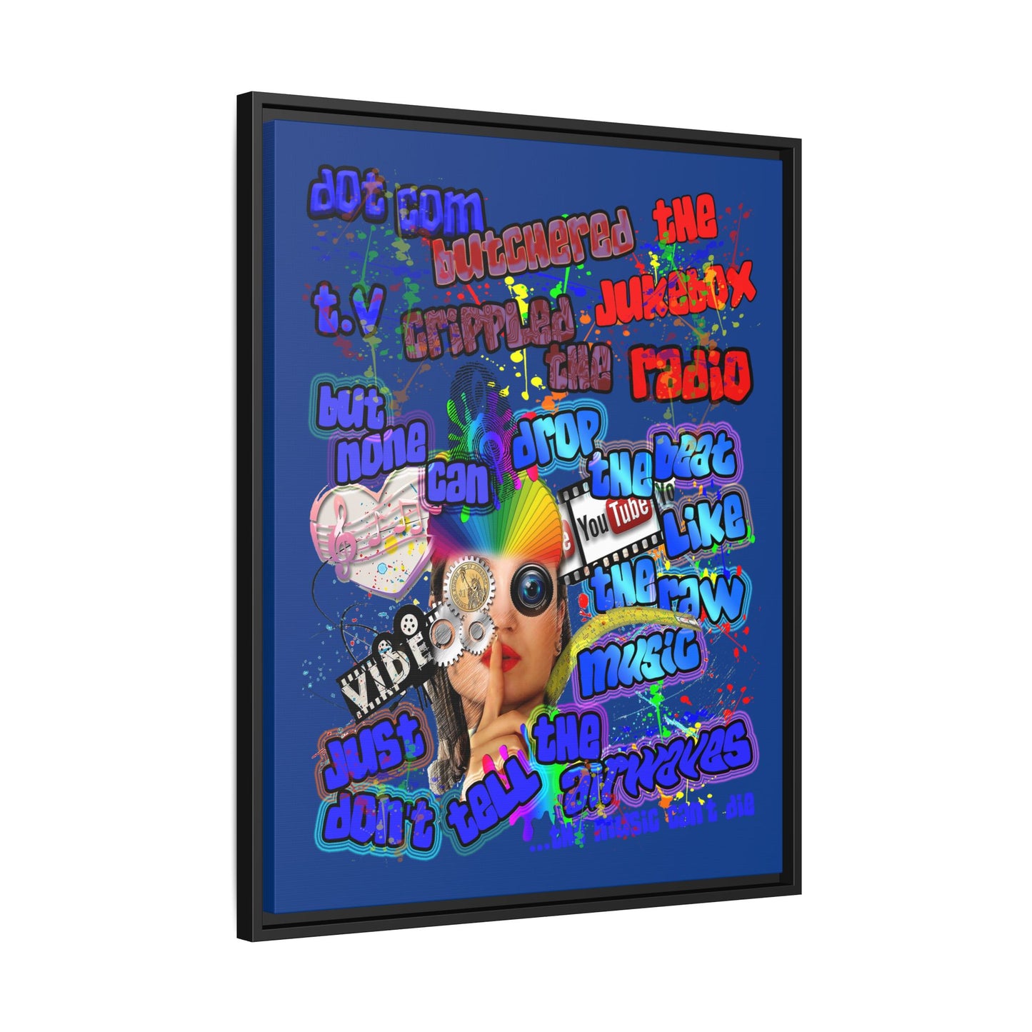 drop the beat - framed canvas art (dark blue)