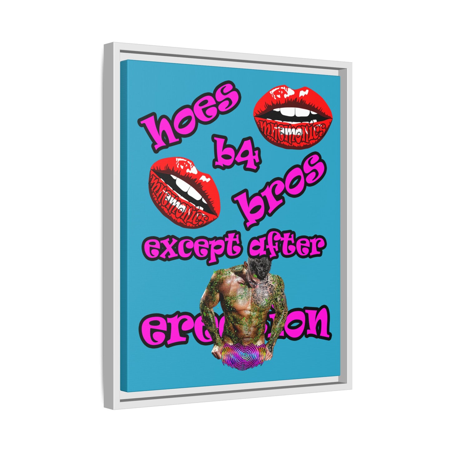hoes b4 bros - framed canvas art (turquoise)