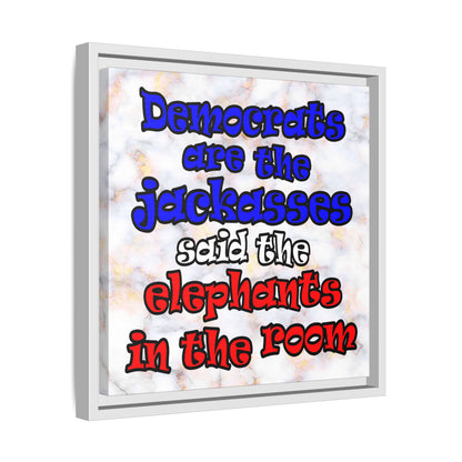 donkeys and elephants - framed canvas art (white marble)