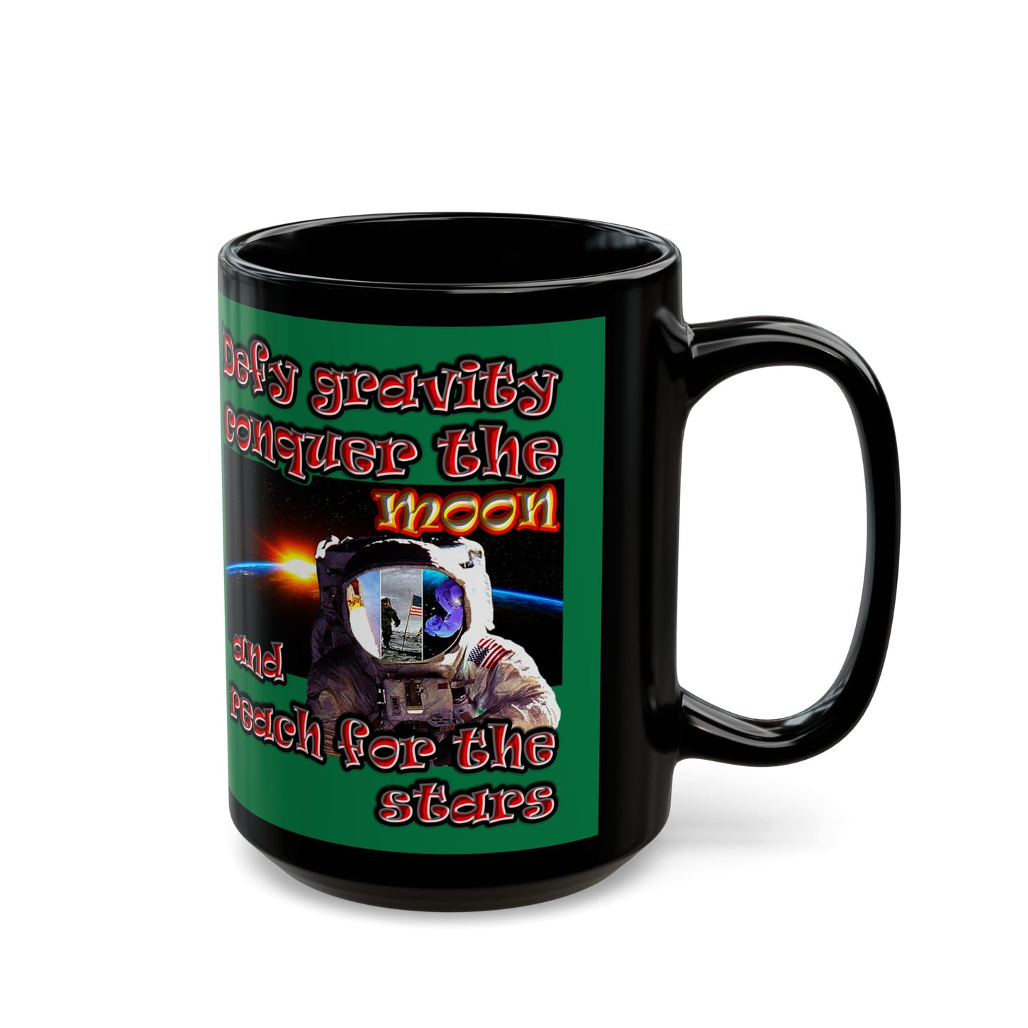 defy conquer reach - Black Mug (dark green)