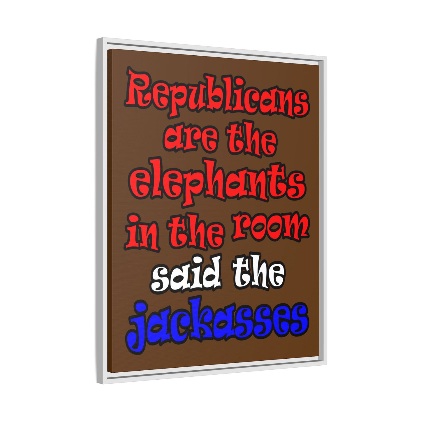 donkeys and elephants - framed canvas art (brown)
