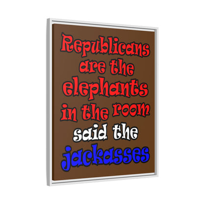 donkeys and elephants - framed canvas art (brown)