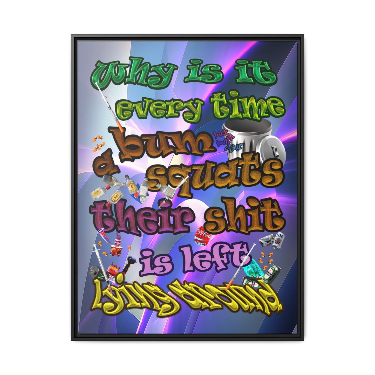 the bum's shit - framed canvas art (grey-pink wave)