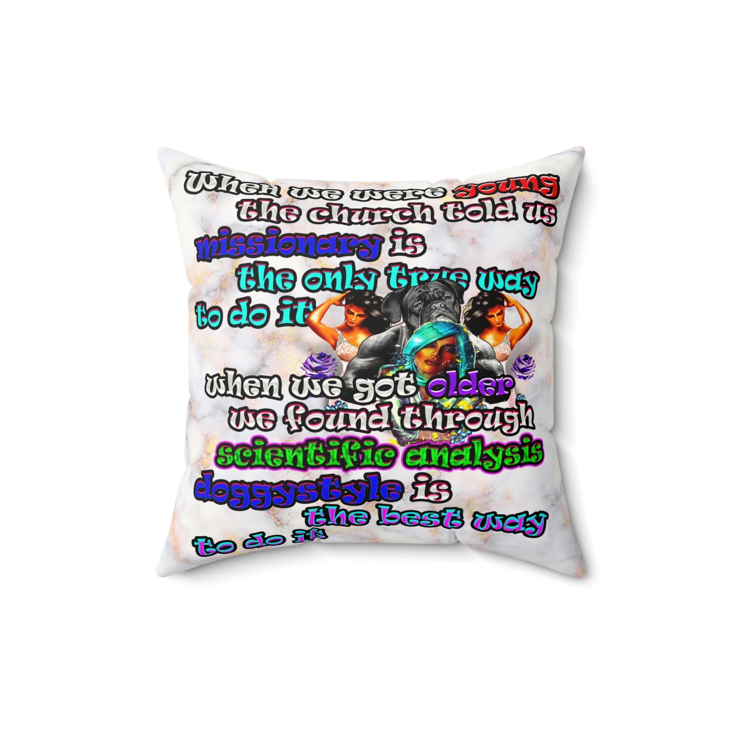 doggystyle - Faux Suede Square Pillow - (white marble)