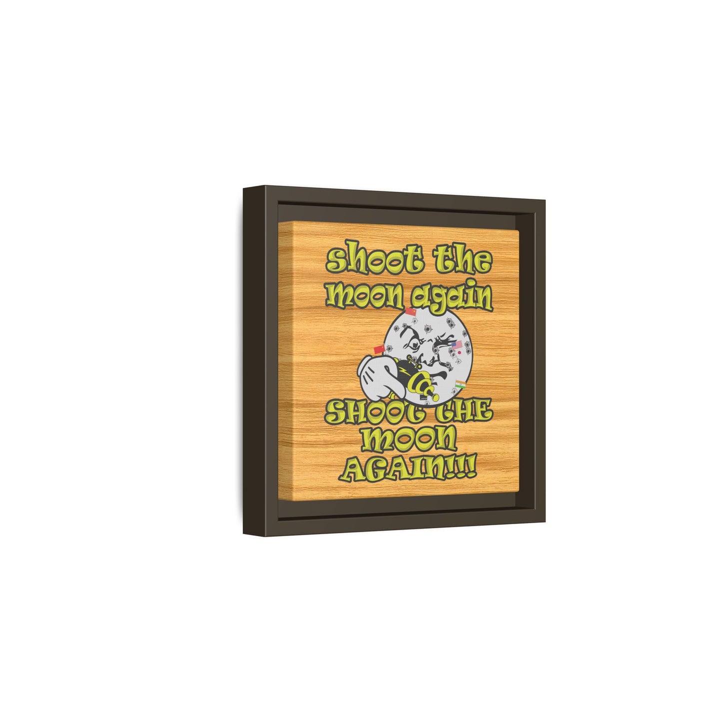 shoot the moon again - framed canvas art (butterscotch wood finish)