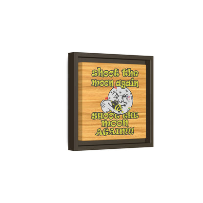 shoot the moon again - framed canvas art (butterscotch wood finish)