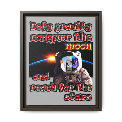 defy conquer reach - framed canvas art (light grey)