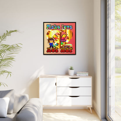 love peace - framed canvas art (yellow-orange wave)