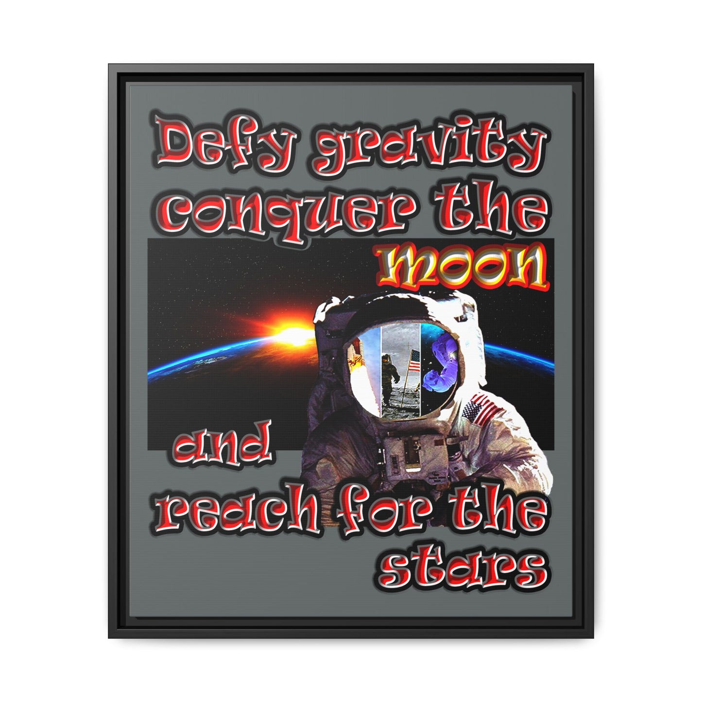 defy conquer reach - framed canvas art (dark grey)
