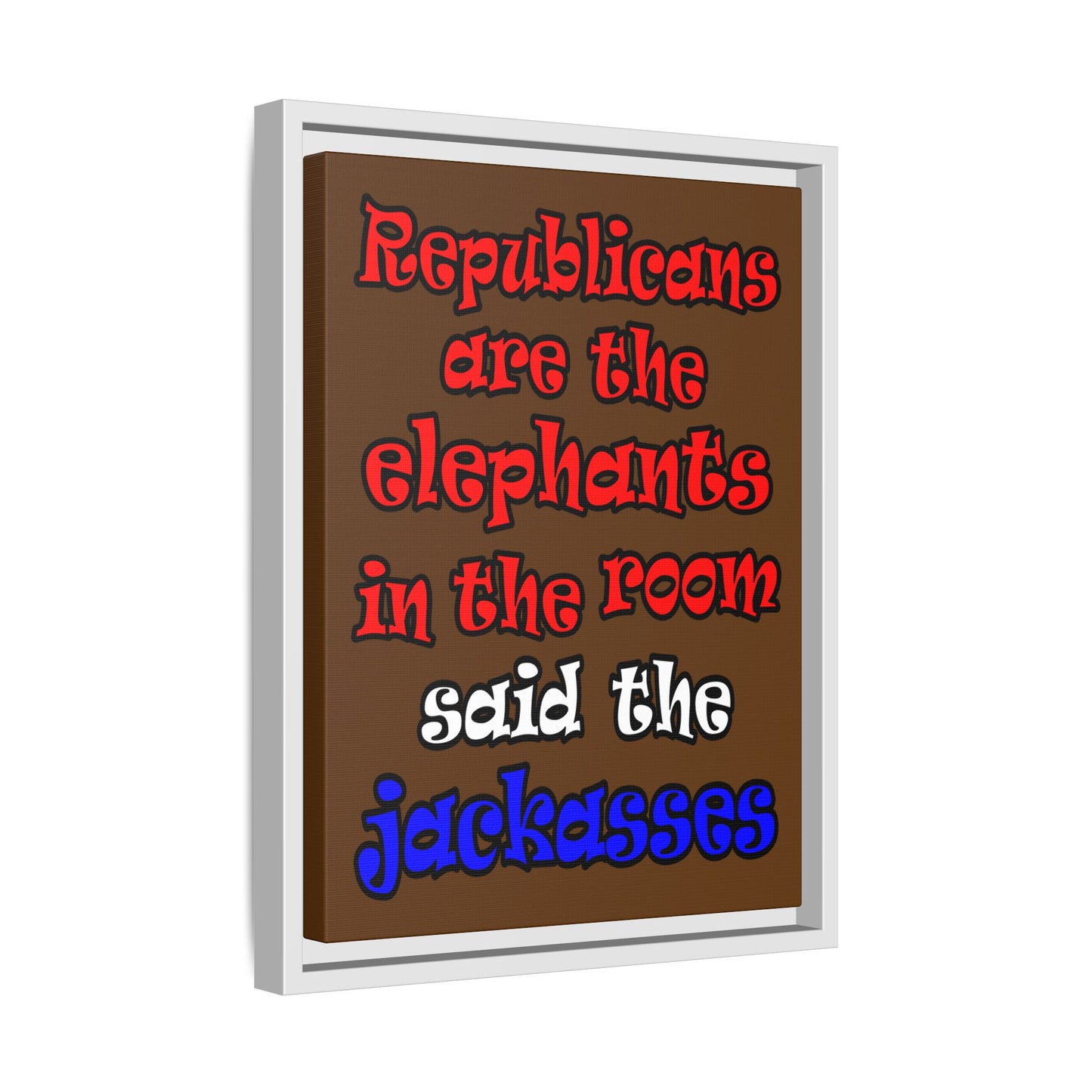 donkeys and elephants - framed canvas art (brown)