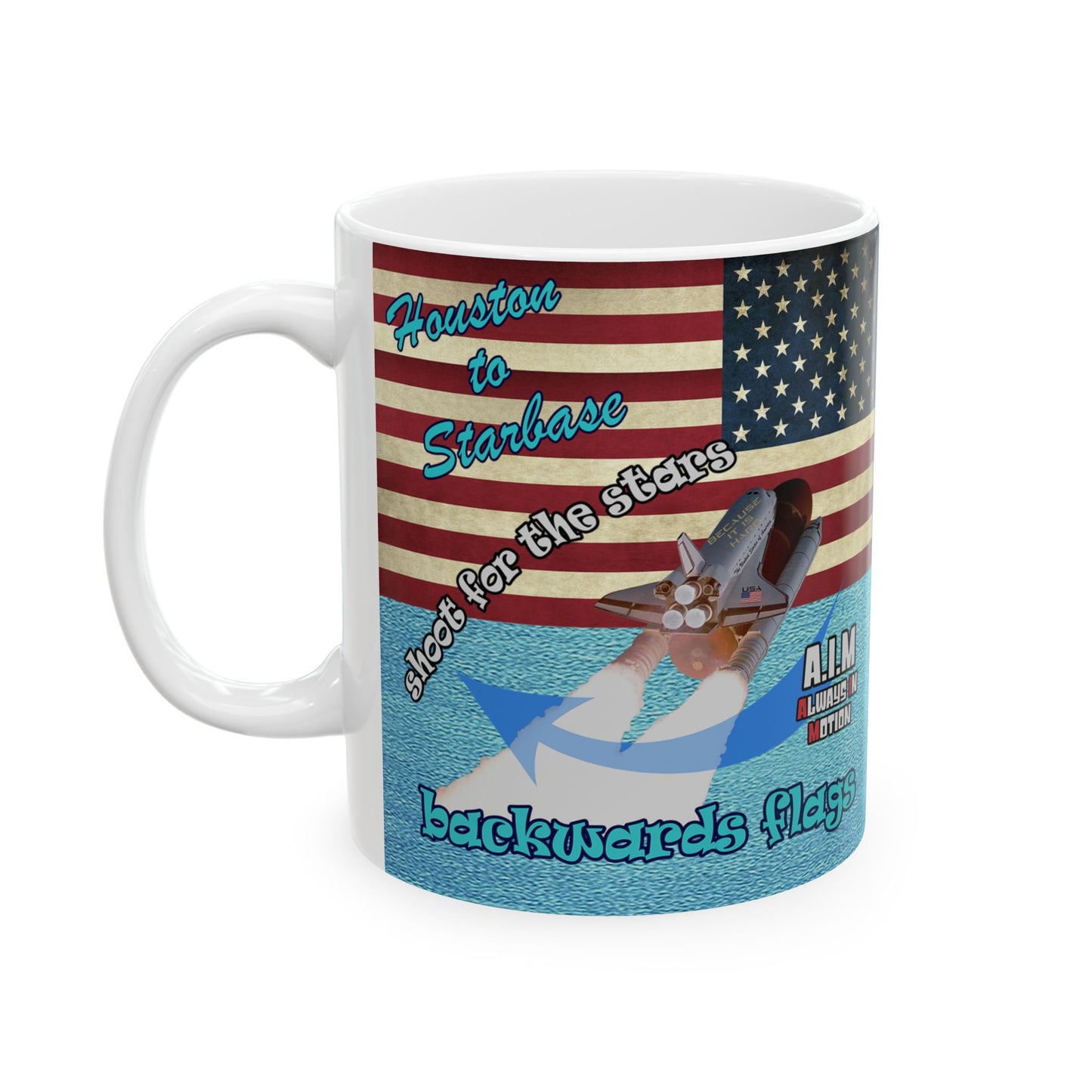 shoot for the stars - White Mug (faded blue)