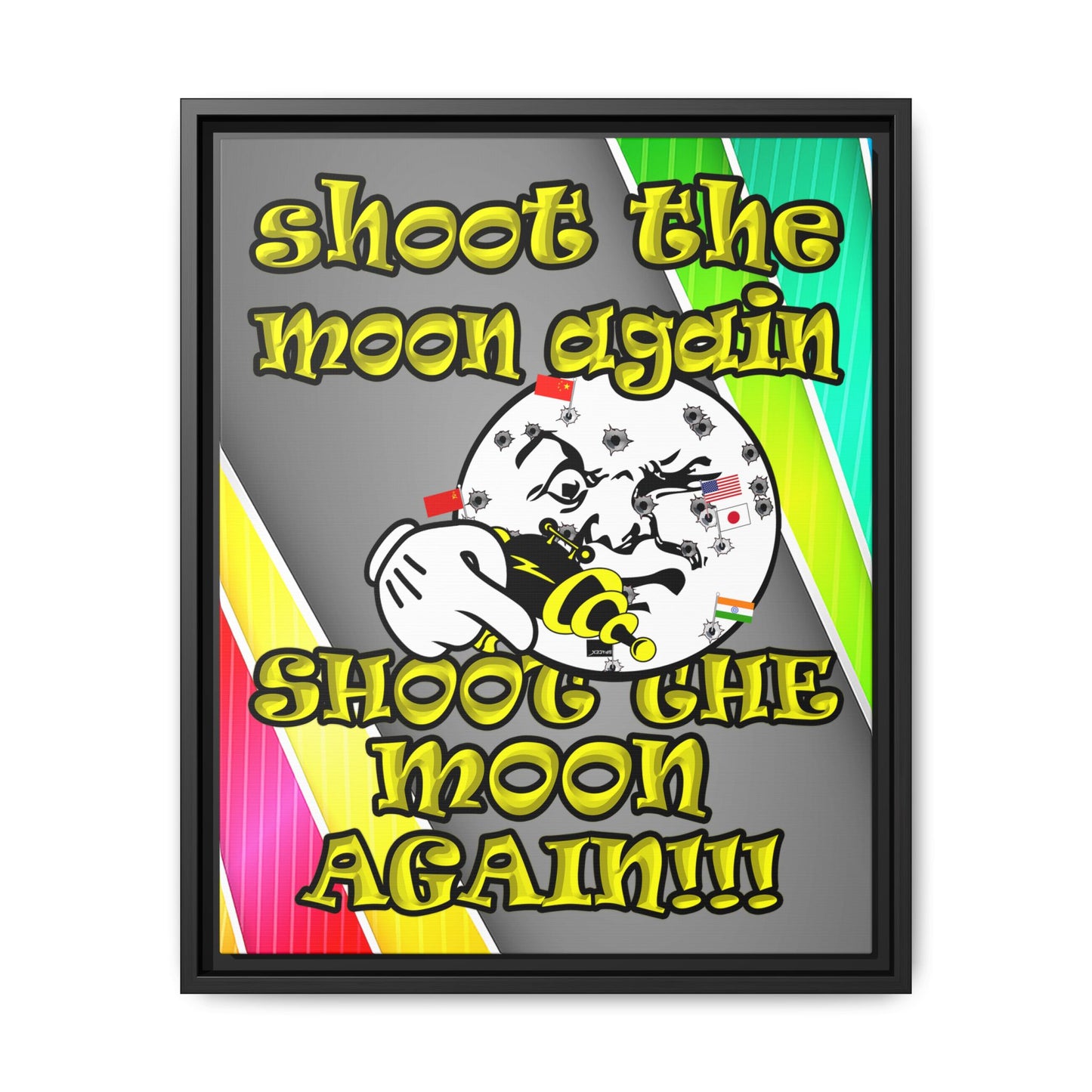 shoot the moon again - framed canvas art (rainbow split)