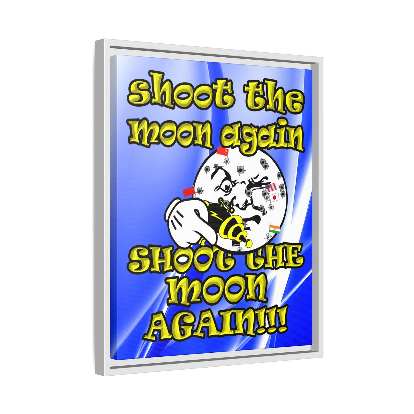 shoot the moon again - framed canvas art (blue-white wave)
