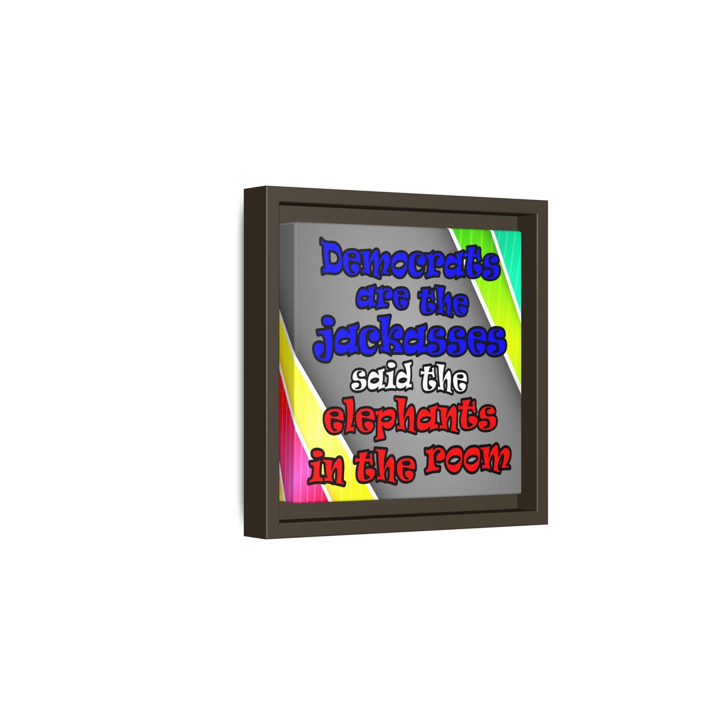 donkeys and elephants - framed canvas art (rainbow split)