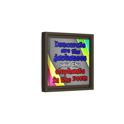 donkeys and elephants - framed canvas art (rainbow split)