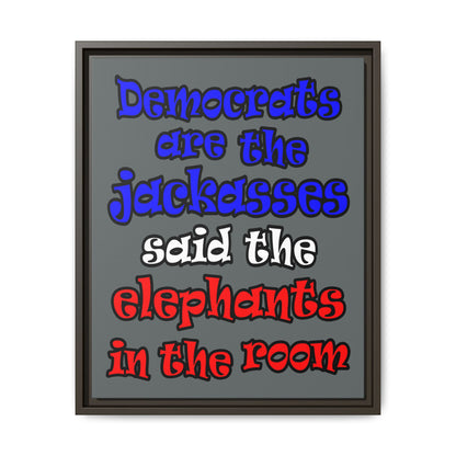 donkeys and elephants - framed canvas art (dark grey)