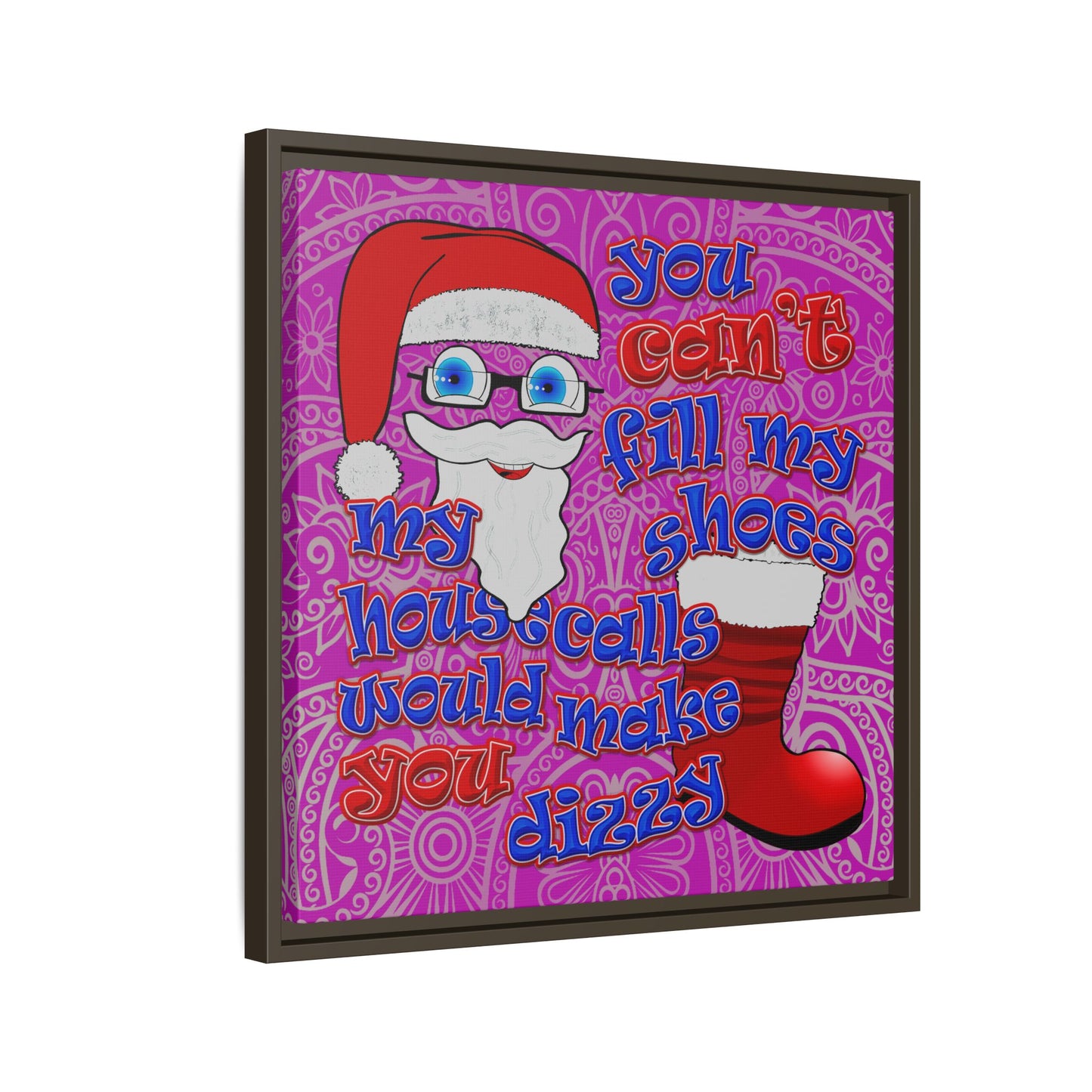 santa's shoes - framed canvas art (pink swirl)