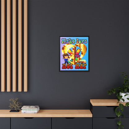love peace - framed canvas art (light blue-purple wave)