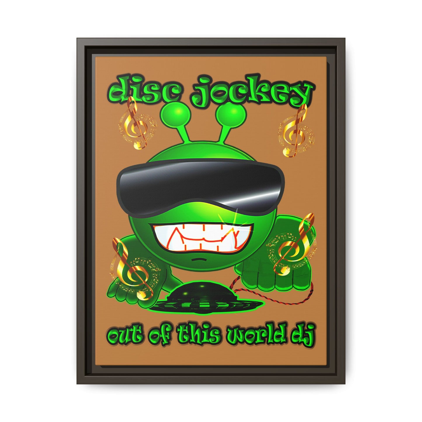 disc jockey - framed canvas art (light brown)