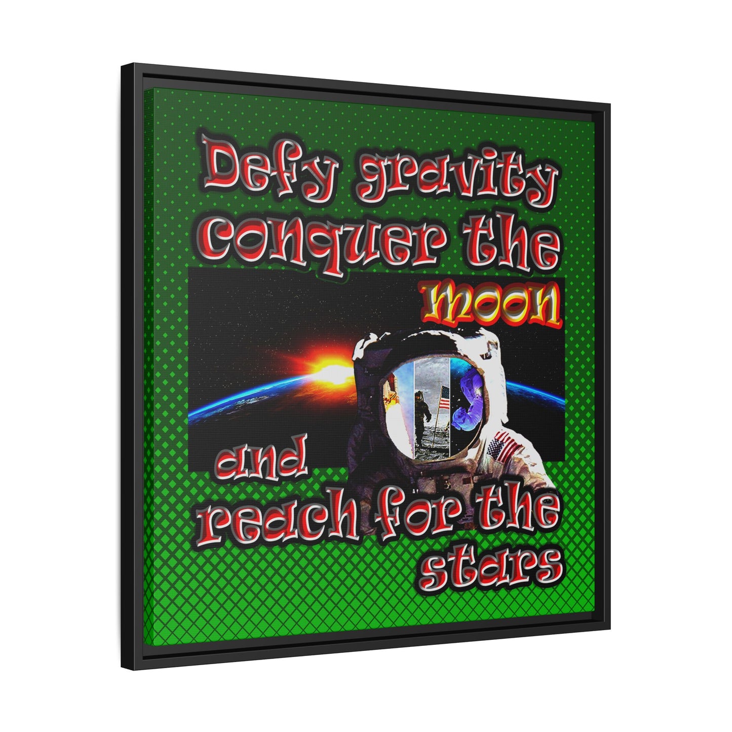 defy conquer reach - framed canvas art (logo green)